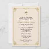 Invitation Baptême Mère Marie Croix mariale Rose (Devant)