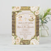 Invitation Baptême mexicain Blancs jumeaux floraux (Debout devant)