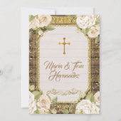 Invitation Baptême mexicain Blancs jumeaux floraux (Dos)