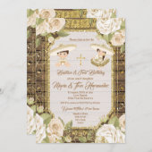 Invitation Baptême mexicain Blancs jumeaux floraux (Devant / Derrière)