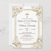 Invitation Baptême mexicain Brown et premier anniversaire (Devant)