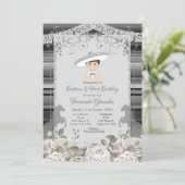 Invitation Baptême mexicain d'argent et blanc et premier anni (Debout devant)