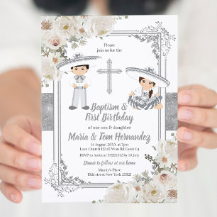 Invitation Baptême mexicain d'argent et fête d'anniversaire T