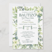 Invitation Baptême mignon et premiers Feuilles verts d'annive (Devant)