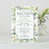 Invitation Baptême mignon et premiers Feuilles verts d'annive (Debout devant)