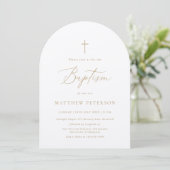 Invitation Baptême minimal en calligraphie dorée (Debout devant)