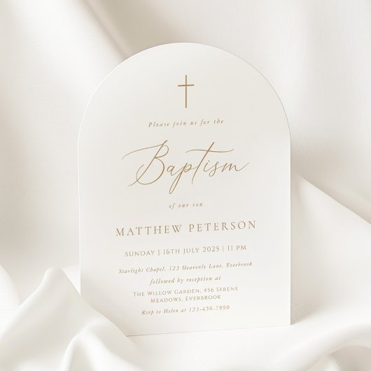 Invitation Baptême minimal en calligraphie dorée