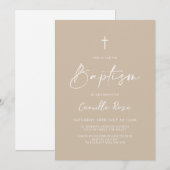 Invitation Baptême Minimaliste Beige Neutre (Devant / Derrière)