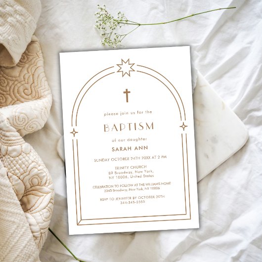 Invitation Baptême minimaliste de Boho Arch Cross