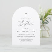 Invitation Baptême minimaliste en calligraphie noire (Debout devant)