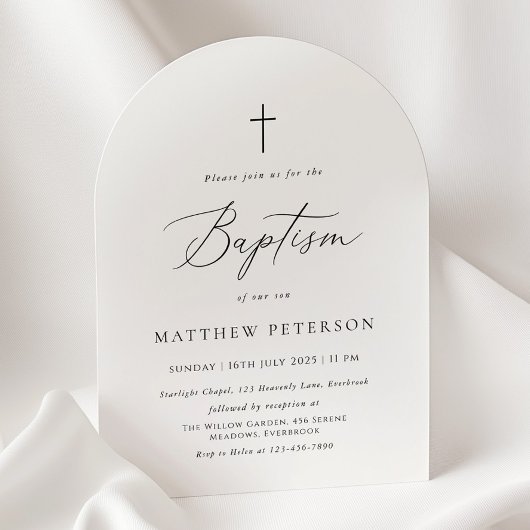 Invitation Baptême minimaliste en calligraphie noire