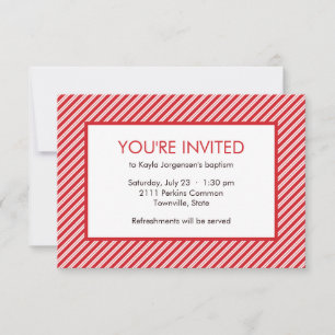 Invitation Baptême minimaliste en diagonale rouge et blanche