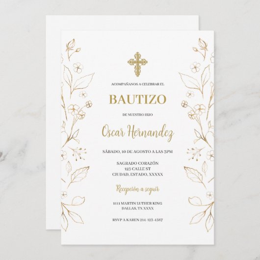 Invitation Baptême minimaliste espagnol (Devant / Derrière)