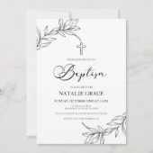 Invitation Baptême minimaliste minimaliste des Feuilles (Devant)