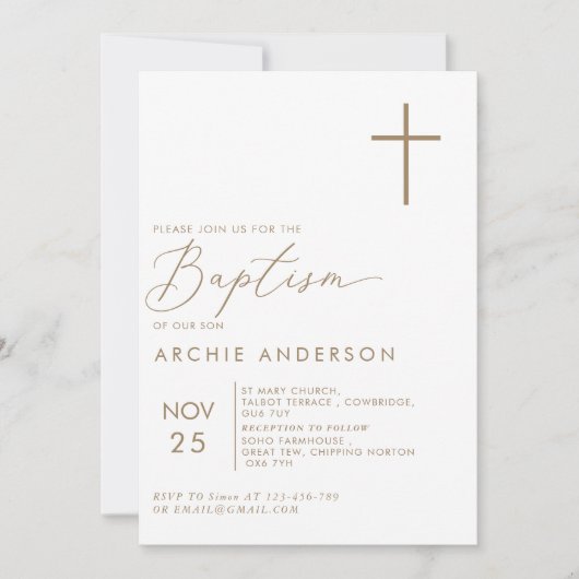 Invitation Baptême minimaliste moderne (Devant)