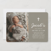 Invitation Baptême minimaliste moderne Preppy Photos (Devant)