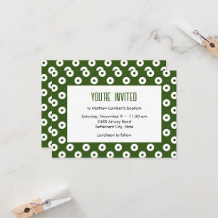 Invitation Baptême minimaliste vert et blanc Polka-point