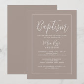 Invitation Baptême Moderne Beige Neutre (Devant / Derrière)