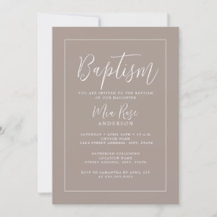 Invitation Baptême Moderne Beige Neutre
