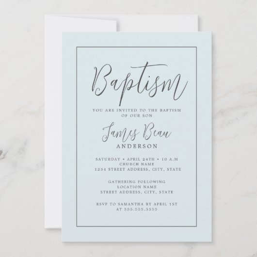 Invitation Baptême moderne bleu (Devant)