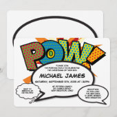 Invitation Baptême moderne Christening Fun Comic Book (Devant / Derrière)