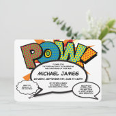 Invitation Baptême moderne Christening Fun Comic Book (Debout devant)