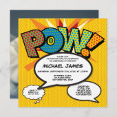 Invitation Baptême moderne Christening Fun Comic Book Photo (Devant / Derrière)