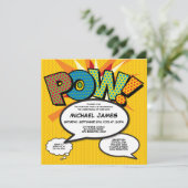 Invitation Baptême moderne Christening Fun Comic Book Photo (Debout devant)