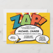Invitation Baptême moderne Christening Fun Comic Book ZAP (Devant)