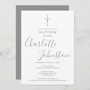 Invitation Baptême moderne Christening Signature Argent