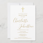Invitation Baptême moderne Christening Signature dorée (Devant)