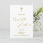 Invitation Baptême moderne Christening Signature dorée (Debout devant)