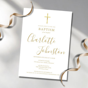 Invitation Baptême moderne Christening Signature dorée