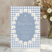 Invitation Baptême Moderne de Bébé Garçon avec Gingham Floral