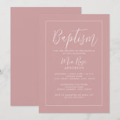 Invitation Baptême Moderne de Fille Rose Poussiéreuse  (Devant / Derrière)