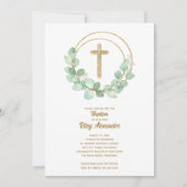 Invitation Baptême moderne de l'eucalyptus (Devant)