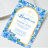 Invitation Baptême moderne Dusty Blue Boy