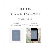 Invitation Baptême moderne Dusty Blue Religion Croix Boy Bapt