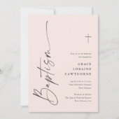 Invitation Baptême Moderne Élégant Écriture Rose Filles (Devant)