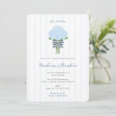 Invitation Baptême Moderne Élégant Garçon aux Hortensias Bleu (Debout devant)