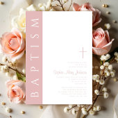 Invitation Baptême Moderne Élégant Rose Pâle Croix Fille