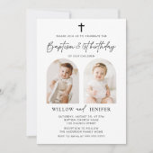 Invitation Baptême moderne et 1er anniversaire jumeaux garçon (Devant)