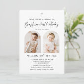 Invitation Baptême moderne et 1er anniversaire jumeaux garçon (Debout devant)