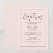 Invitation Baptême Moderne Fille Rose Douce (Devant / Derrière)