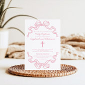 Invitation Baptême Moderne Prépa Ruban Gingham Rose