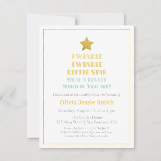 Invitation Baptême Moderne Twinkle Twinkle Little Star (Devant)