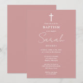 Invitation Baptême Moderniste Minimaliste Rose Poussiéreux (Devant / Derrière)
