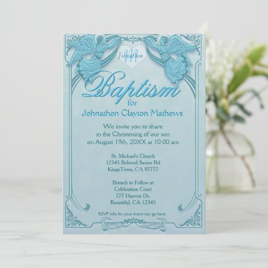 Invitation Baptême | Monogramme Angel (Debout devant)