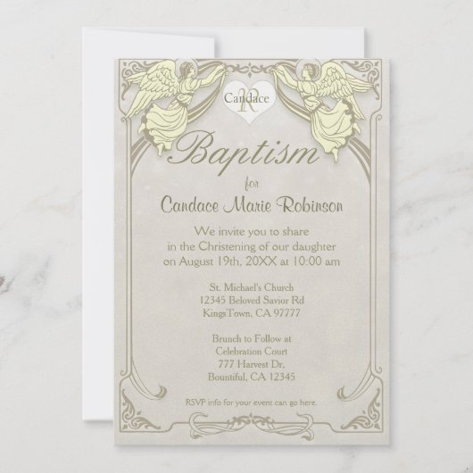 Invitation Baptême | Monogramme Angel (Devant)