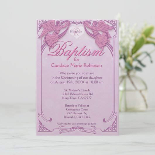 Invitation Baptême | Monogramme Angel (Debout devant)